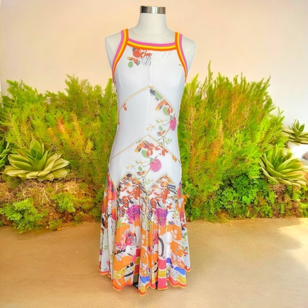 Didier Parakian Floral Art Printed Flowy Maxi Dress | Boho Gypsy Vintage